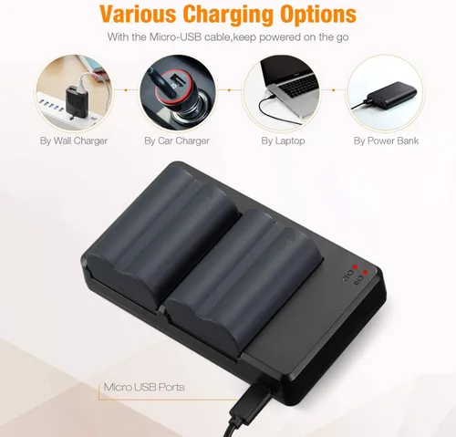 Vista 5 de BP-511 BP-511a Batería 2-Pack 2 2200mAh y cargador de batería dual USB para 30D, G5, 50D, 5D, G3, 40D, G1, 20D, D60, G6, G2, Pro 1, 300D, cámaras