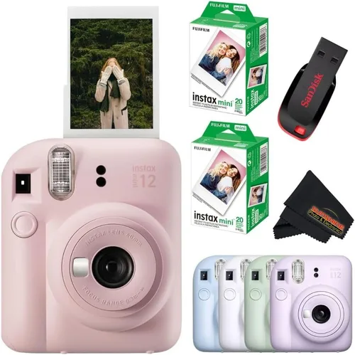 Vista 9 de Fujifilm Cámara instantánea Instax Mini 12 (cámara + 6 paquetes individuales, rosa flor)
