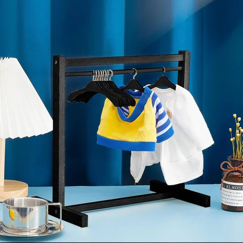 Vista 4 de Civaner Perchero de ropa de muñeca con colgador de madera para ropa de muñeca de 18 pulgadas, mini perchas para armario, accesorios de muebles