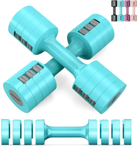 Vista 11 de EAST MOUNT Juego de 2 mancuernas ajustables de 5 libras, peso libre total de 10 libras, peso libre 6 en 1, pesas de mano para mujer, para el hogar