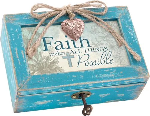 Cottage Garden Faith All Things Possible Petite Locket - Caja de música envejecida color verde azulado con una gracia increíble