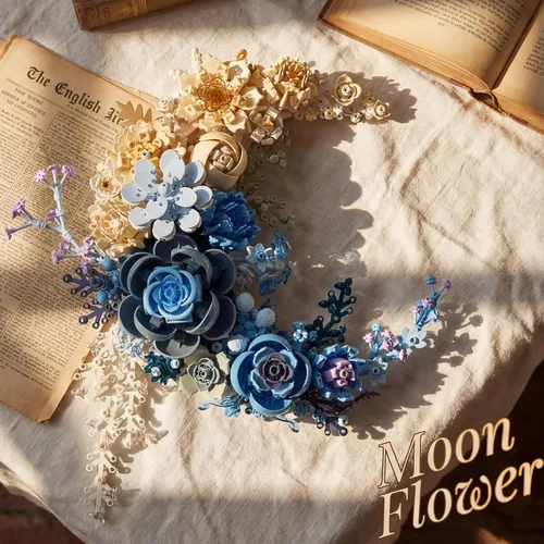 Vista 3 de Conjunto de construcción de flores de luna azul, decoración