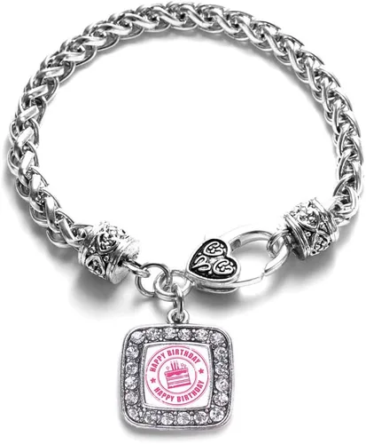 Vista 30 de Pulsera de dijes cuadrados de plata con joyería de circonita cúbica