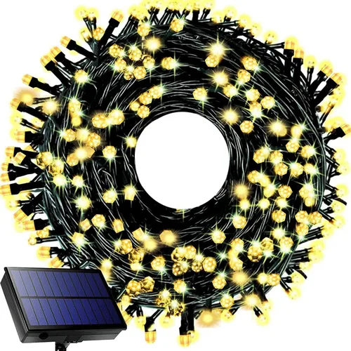 Vista 9 de Tira de luces solares para exteriores, 115 pies, 300 luces LED solares de Navidad con control remoto, 8 modos de iluminación, impermeables, luces
