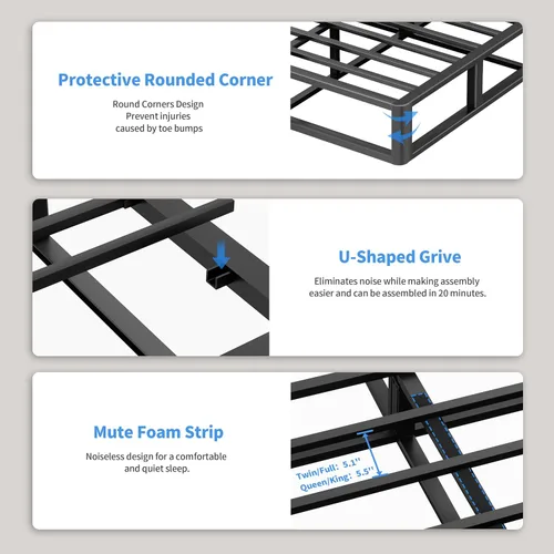 Vista 6 de ROIL Somier de 10 Pulgadas para Cama Individual, Somier Metálico Resistente con Funda de Tela, Capacidad Máxima de Peso de 3500 Libras, Fácil