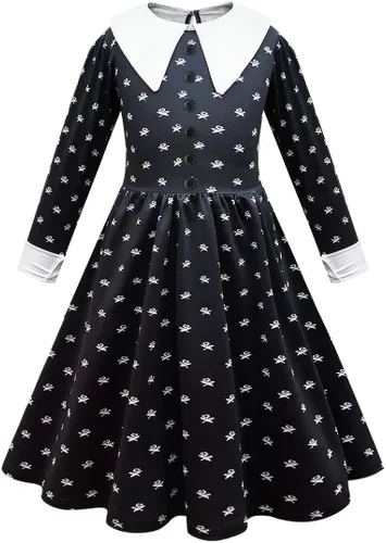 Vista 2 de Black Costume for Girls Halloween Dress Up with Wig and Socks