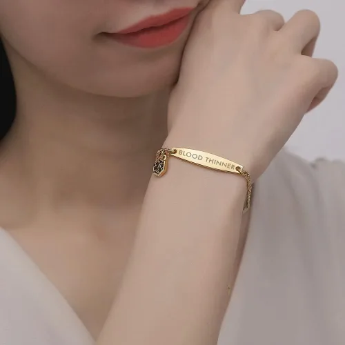 Vista 3 de mnmoom Pulseras de identificación médica para mujer 7-85 pulgadas pulseras de identificación de alerta médica de oro rosa