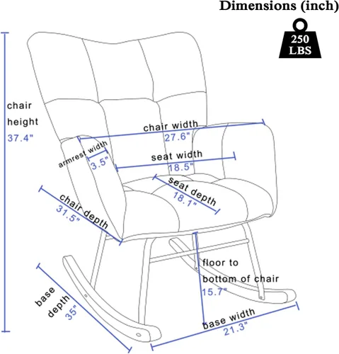 Vista 2 de KINFFICT Silla mecedora de terciopelo, sillón mecedora con soporte para guardería, cómoda silla auxiliar para sala de estar, dormitorio (amarillo)