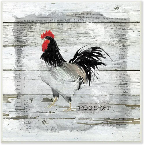 Stupell Industries Farm Country Rooster - Placa de pared con diseño rústico de gallo diseñado por Carol Robinson, 12 x 12 pulgadas, color gris