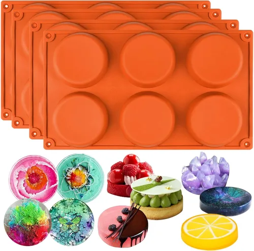 FUNSHOWCASE Moldes de silicona de disco para posavasos de resina, tarta de tartas, tartas de natillas, mini cono de 6 cavidades, 4 paquetes