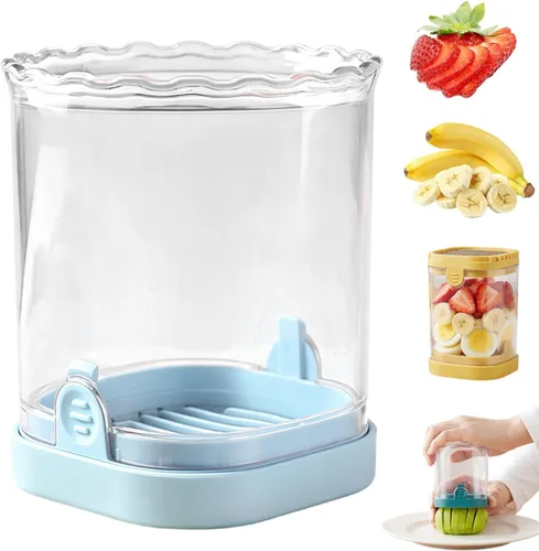 Vista 9 de Fruit Slicer Cup, Strawberry Slicer & Fruit Cutter with Stainless Steel Blades, Push Type Fruit Chopper for Strawberry, Banana, Grape, Reusable