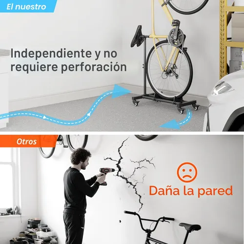 Vista 4 de Sttoraboks Soporte vertical para bicicleta, soporte de bicicleta independiente para garaje, soporte vertical para bicicleta, soporte para bicicleta