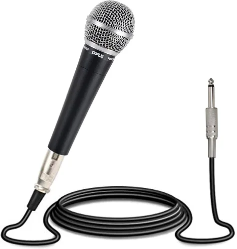 Vista 2 de Pyle Micrófono vocal dinámico profesional, bobina móvil, micrófono de mano unidireccional cardioide dinámico y Pro incluye cable XLR de 15 pies a