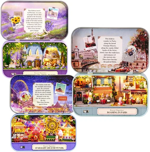 Vista 7 de Spilay - Casa de muñecas en miniatura con muebles, kit de casa de muñecas de madera para hacer tú mismo, modelo de mini caja de hierro tipo teatro