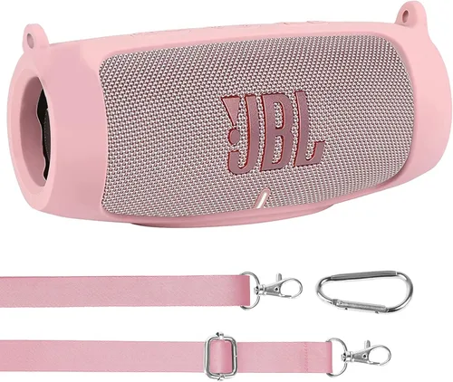 Vista 12 de co2CREA Funda de silicona para altavoz Bluetooth impermeable JBL Charge 5, funda de viaje de silicona portátil con mosquetón, funda protectora