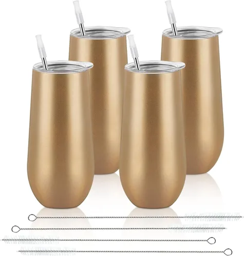 Vista 21 de Lifecapido Paquete de 6 Vasos de Champán Sin Tallo, 355ml Copas de Champán Aisladas, Vaso de Champán de Acero Inoxidable Sin Tallo, Vaso de Champán