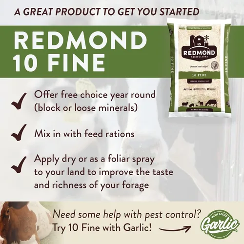 Vista 5 de REDMOND 10 sales minerales naturales finas para ganado, con certificación OMRI, bolsa de 5 libras