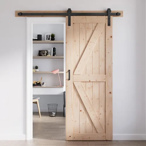 Vista 29 de FREDBECK Puerta corredera de granero de 34 x 84 pulgadas con kit de herramientas de 6 pies incluido, panel de abeto macizo en forma de K, necesita