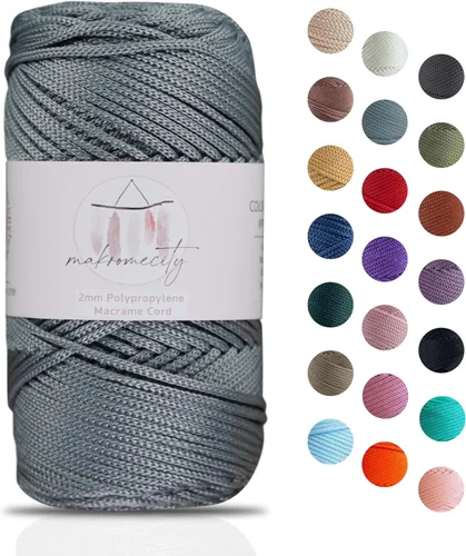 Vista 70 de Makromecity, Cordón de macramé de poliéster de 2 mm x 38 metros (125 yardas) 2 mm de polipropileno, cordón de macramé para crochet, bolsa