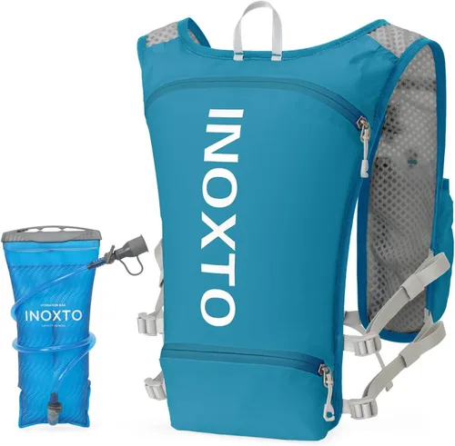 Vista 12 de INOXTO - Mochila de hidratación para correr, ligera, aislada, con bolsa de agua de 1.5 L, mochila para senderismo, senderismo, correr, ciclismo Negro