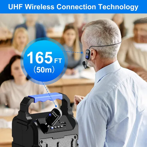 Vista 5 de Sistema de micrófono inalámbrico UHF para auriculares: Auriculares con micrófono - Pantalla digital LED, micrófono de cabeza y de mano 2 en 1
