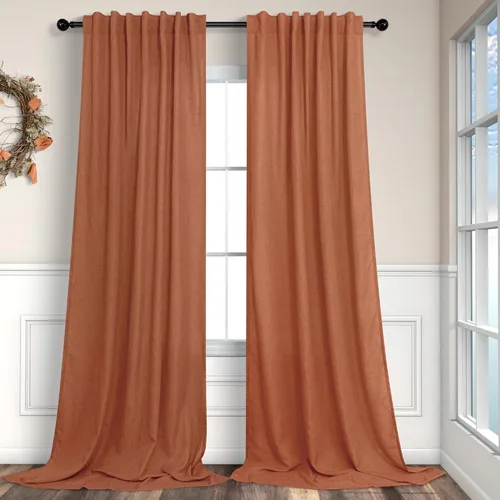 Vista 23 de Cortinas de lino natural semitraslúcidas Pitalk de 36 pulgadas de ancho para sala de estar, juego de 2 paneles con pestaña trasera, cortinas