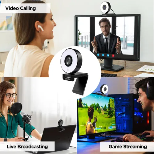 Vista 4 de papalook Cámara web 2K/1080P con luz y cubierta de privacidad, PA552 Cámara web de transmisión Full HD con micrófonos duales, cámara web
