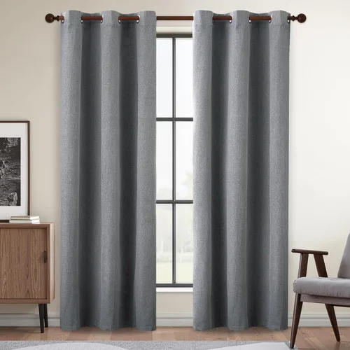 Vista 58 de DONREN Cortinas opacas completas para dormitorio, aislamiento térmico y reducción de ruido, cortinas de lino con ojales para sala de estar y Negro