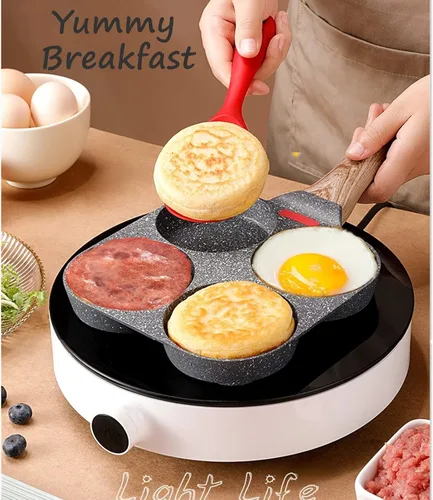Vista 2 de HUPECHAM Sartén antiadherente para huevos de 4 tazas y sartén de granito, versátil sartén de desayuno para huevos, panqueques, plett, crepes