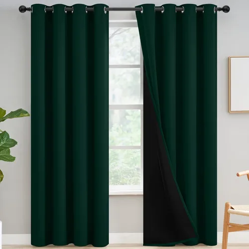Vista 115 de Yakamok Cortinas negras, cortinas de ventana con aislamiento térmico y eficiencia energética para dormitorio, cortinas opacas completas y cortinas