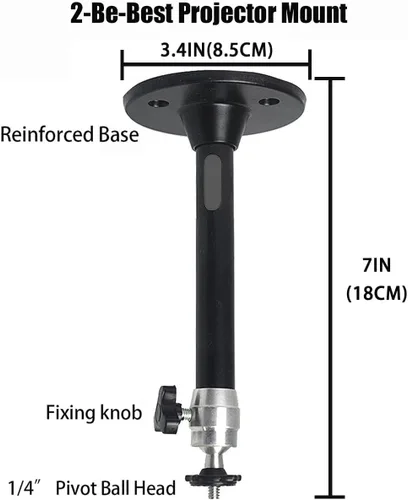 Vista 2 de 2-Be-Best Soporte de techo para mini proyector, ajustable de 360°, longitud de montaje en pared, 7 pulgadas/7.1 in, compatible con proyectores TMY