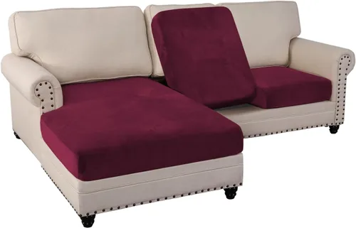 Vista 64 de PrinceDeco Fundas de cojín para sofá, funda elástica y lavable, funda de cojín ajustable de tela de terciopelo antideslizante, protector de muebles