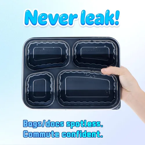 Vista 4 de YANGRUI Juego de 40 contenedores para preparar comida con tapa - 34 oz 4 compartimentos con sello cuádruple a prueba de fugas Contenedores