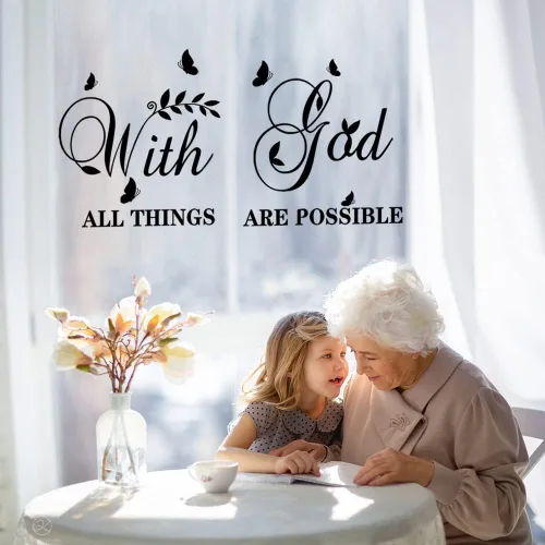 Vista 3 de Calcomanías inspiradoras de pared con texto en inglés «God All Things Possible»