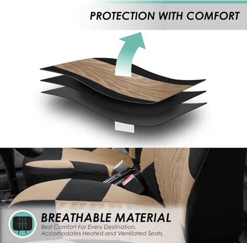 Vista 3 de FH GROUP FH-FB071217 Conjunto completo de fundas para asiento de auto de tres filas, se adapta a bolsa de aire y parte trasera, sirve para la Beige