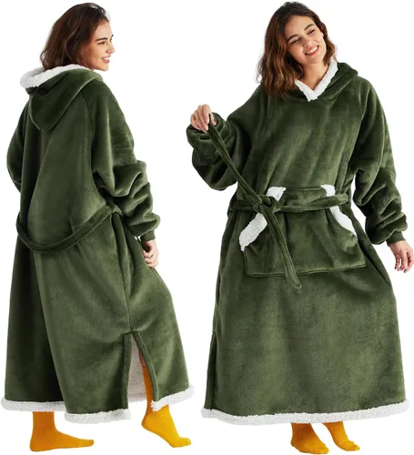 Vista 21 de Bedsure Manta con Capucha Portátil, Sudadera con Capucha Larga como Regalos de Cumpleaños para Mujer, Sudadera de Sherpa Acogedora para Adultos Negro