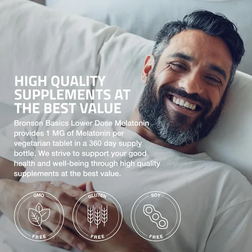 Vista 4 de Bronson Menor dosis de melatonina 1mg, 360 tabletas vegetarianas