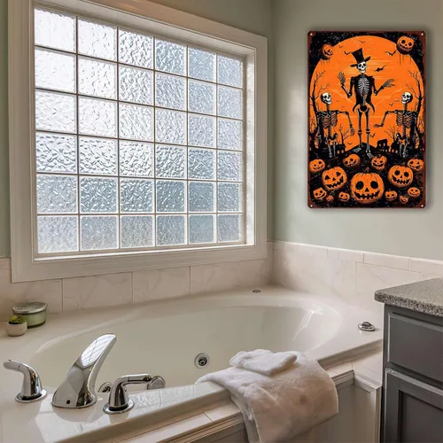 Vista 6 de Letrero retro de hojalata con texto en inglés Happy Halloween para sala de estar, dormitorio, 8.00 x 12.00 pulgadas