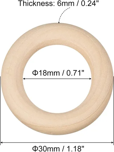 Vista 2 de uxcell 20 anillos de madera natural de 1.181 in (1.2 pulgadas), círculos de madera lisa sin terminar de 0.236 in de grosor para manualidades, tejer