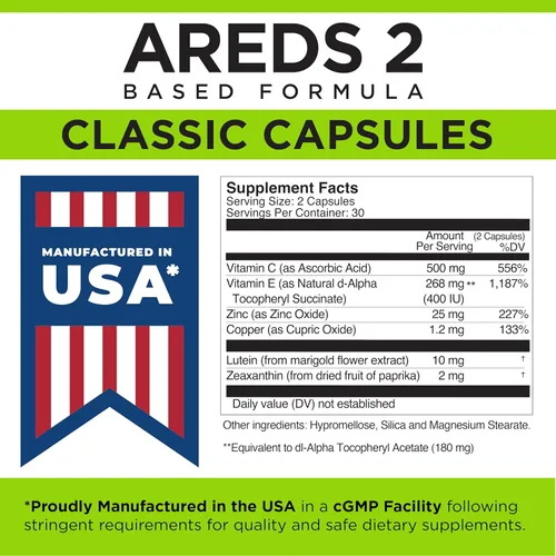 Vista 6 de Viteyes AREDS 2 Vitaminas oculares, soporte macular clásico, cápsulas libres de alérgenos, con vitamina E natural, vitamina C, zinc, cobre, luteína