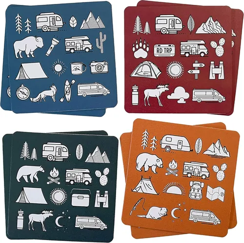 Outdoor Nature Lover's Camping Adventure Themed Reusable Paper Drink Coaster Assorted Set of 8