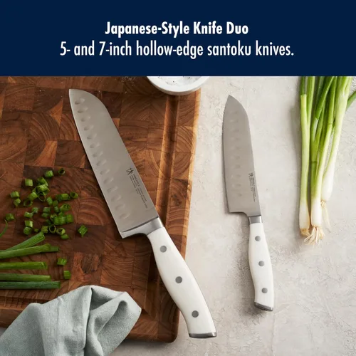 Vista 2 de HENCKELS Forged Accent Razor-Sharp - Juego de cuchillos Santoku de 2 piezas, mango blanco, ingeniería alemana respaldada por más de 100 años
