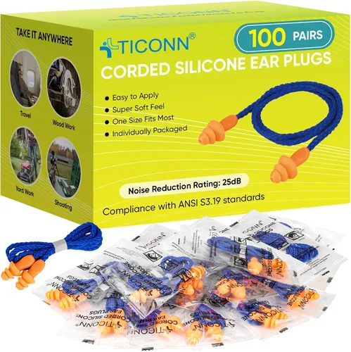 Vista 10 de TICONN 48 pares de tapones de silicona reutilizables para los oídos para dormir con cancelación de ruido, envueltos individualmente de 25 dB