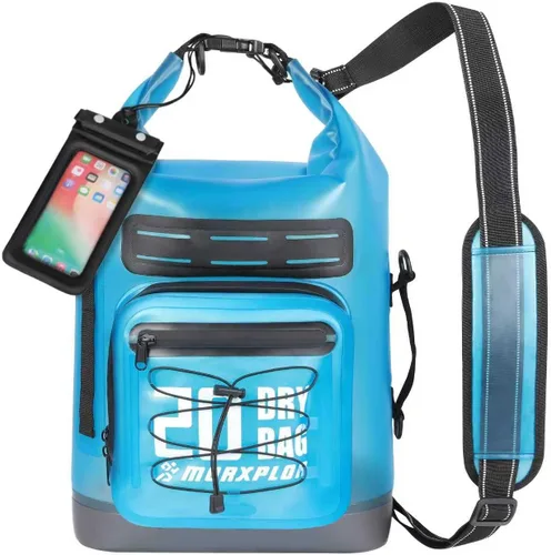 Vista 8 de MORXPLOR Dry Bag impermeable, 5L/10L/20L/30L Roll Top Dry Bag Mochila con funda impermeable para teléfono para nadar, kayak (verde militar, 5L)