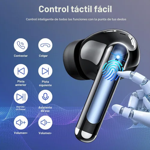 Vista 8 de Auriculares inalámbricos, auriculares Bluetooth 5.4 con 4 micrófonos ENC con cancelación de ruido, auriculares Bluetooth con tiempo de reproducción