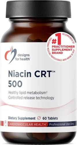 Designs for Health Niacina 500mg - Niacina CRT Vitamina B3 (ácido nicotínico), tabletas controladas de liberación lenta para ayudar a minimizar el