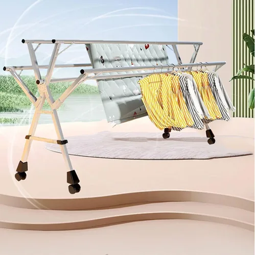 Vista 2 de Adjustable Stainless Steel Clothes Drying Rack, 5-Rod Portable Laundry Rack for Indoor/Outdoor Use, Space-Saving Folding Garment Drying Rack (63ft)