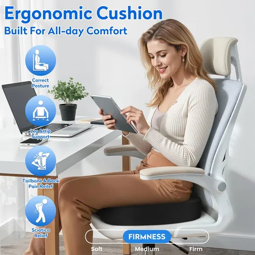 Vista 6 de CushZone Cojín de asiento, cojín de espuma viscoelástica para silla de oficina, asiento de automóvil, avión, almohadilla para silla para embarazo