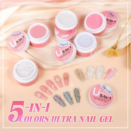 Vista 7 de Gel de uñas sólido constructor: gel de uñas 5 en 1 con extensión de almendra desnuda 3D para modelado de tallado artístico, constructor y extensión