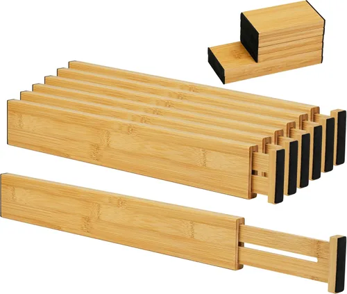 Vista 7 de EcoFives Separadores de cajones de bambú ajustables con insertos, organizador de cajones expandible con resorte para cocina, ropa, herramientas